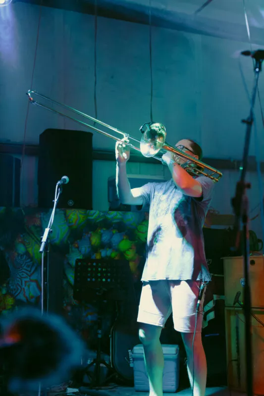 Dean Simcox performs with his band, Smokey The Groove, at Lambstock 2021